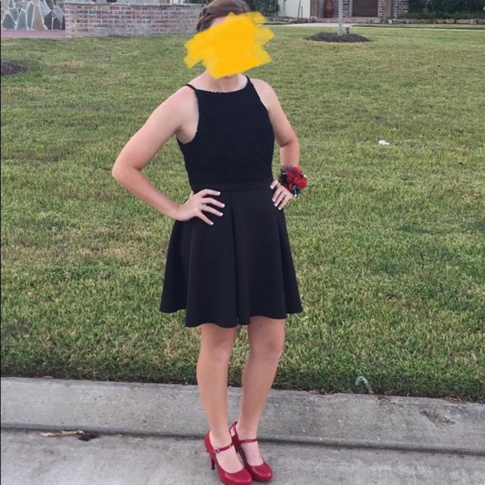 Short black floral topped dress